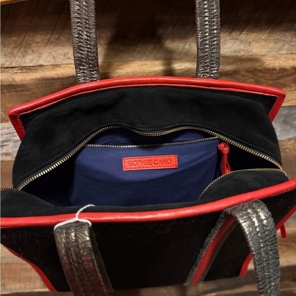 Chic Black Tote with Red Trim